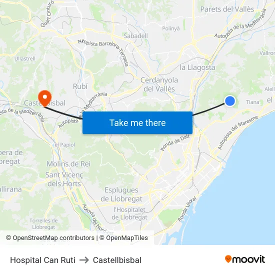 Hospital Can Ruti to Castellbisbal map