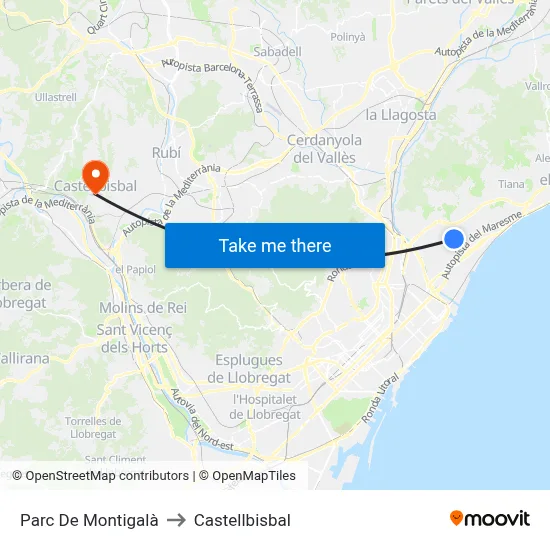 Parc De Montigalà to Castellbisbal map