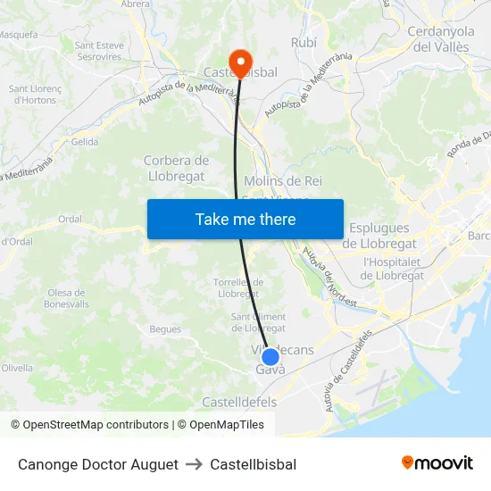 Canonge Doctor Auguet to Castellbisbal map