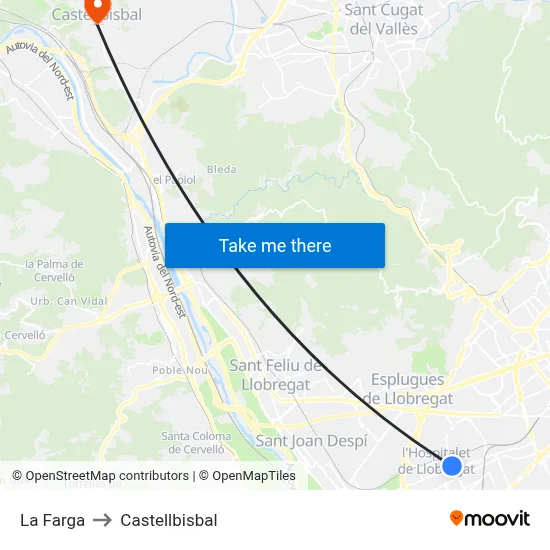 La Farga to Castellbisbal map