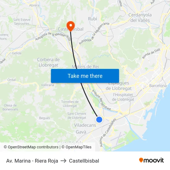 Av. Marina - Riera Roja to Castellbisbal map
