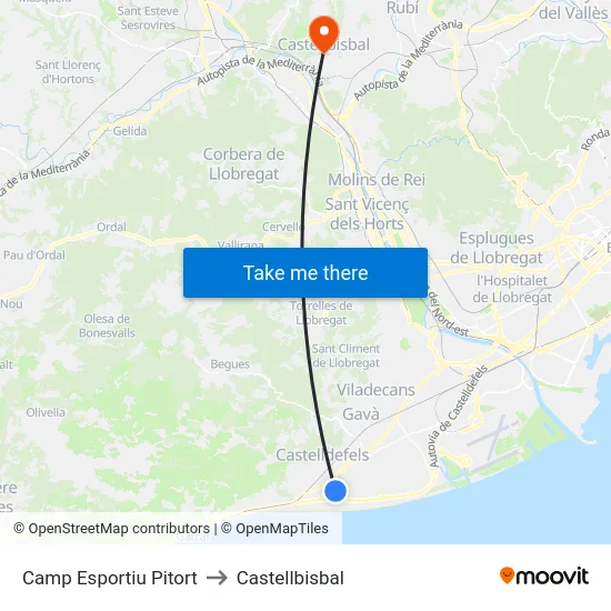 Camp Esportiu Pitort to Castellbisbal map