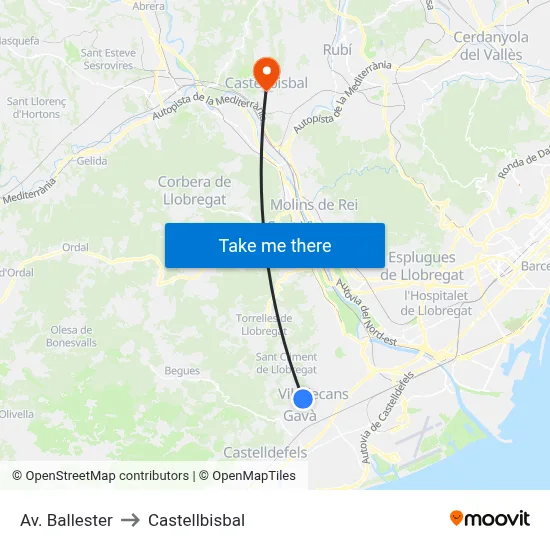 Av. Ballester to Castellbisbal map
