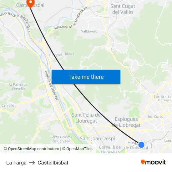 La Farga to Castellbisbal map