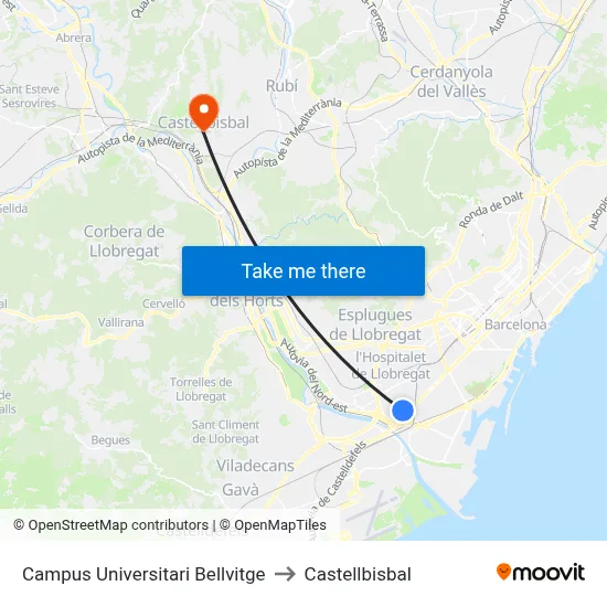 Campus Universitari Bellvitge to Castellbisbal map