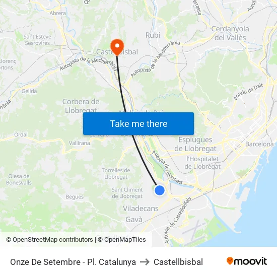 Av. Onze De Setembre - Pl. Catalunya to Castellbisbal map