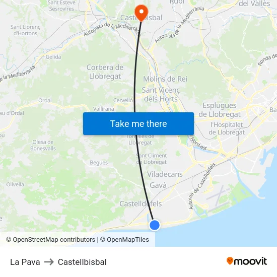 La Pava to Castellbisbal map
