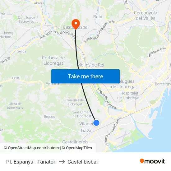 Pl. Espanya - Tanatori to Castellbisbal map