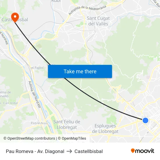 Pau Romeva - Av. Diagonal to Castellbisbal map