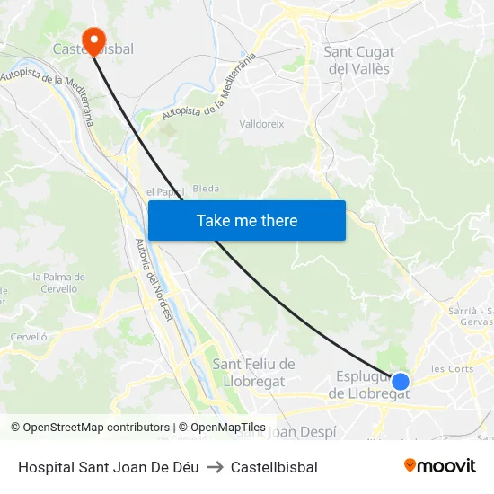 Hospital Sant Joan De Déu to Castellbisbal map