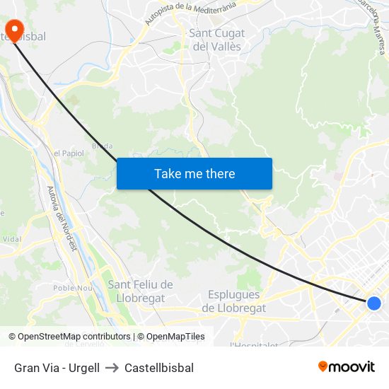 Gran Via - Urgell to Castellbisbal map