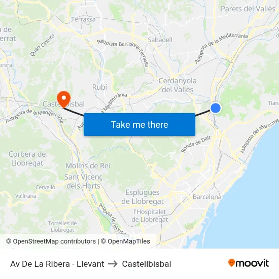 Av De La Ribera - Llevant to Castellbisbal map