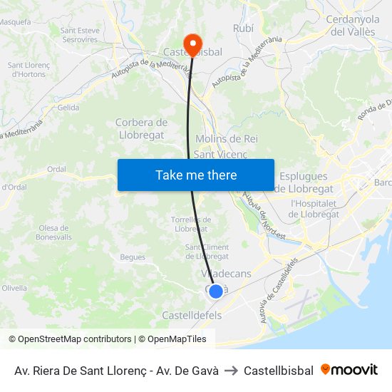 Av. Riera De Sant Llorenç - Av. De Gavà to Castellbisbal map