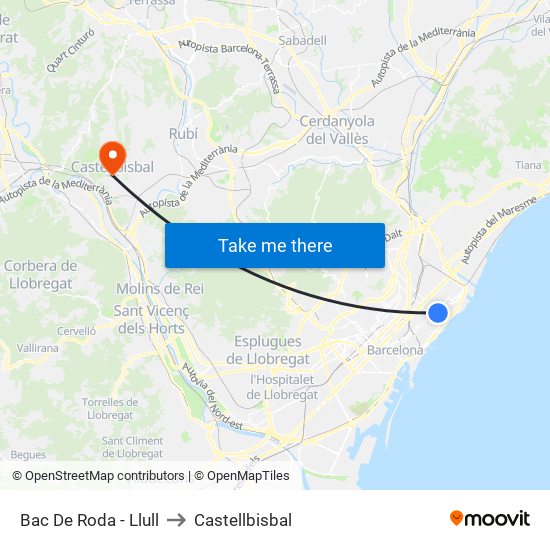 Bac De Roda - Llull to Castellbisbal map