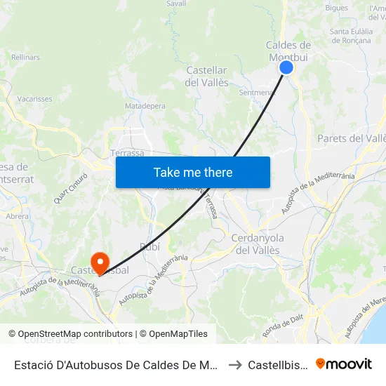 Estació D'Autobusos De Caldes De Montbui to Castellbisbal map