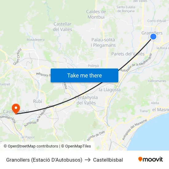 Granollers (Estació D'Autobusos) to Castellbisbal map