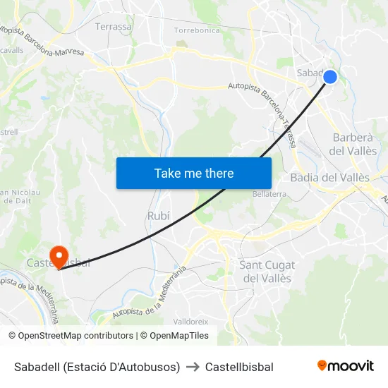 Sabadell (Estació D'Autobusos) to Castellbisbal map