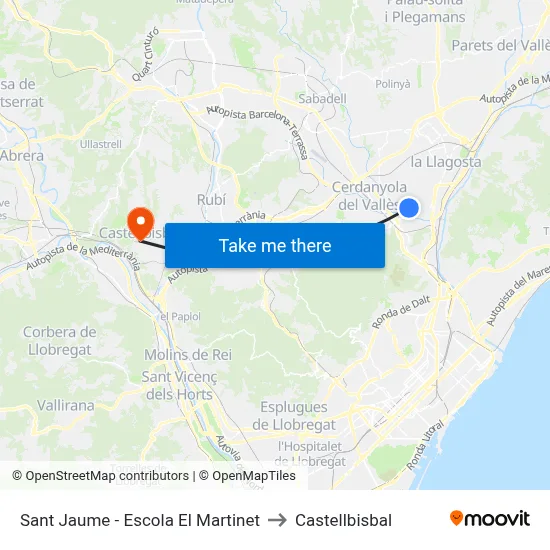 Sant Jaume - Escola El Martinet to Castellbisbal map