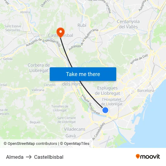 Almeda to Castellbisbal map