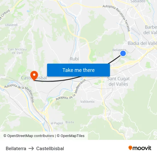 Bellaterra to Castellbisbal map