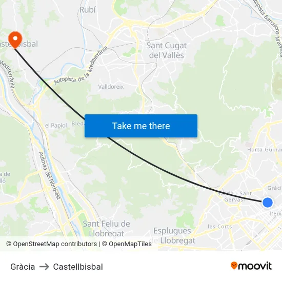 Gràcia to Castellbisbal map