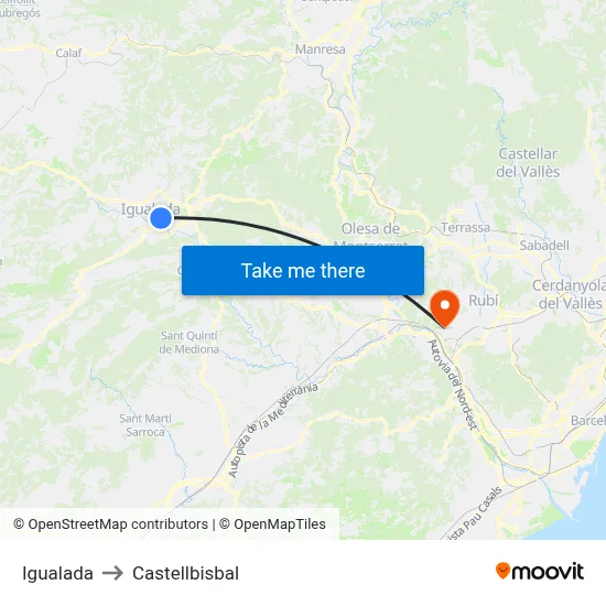 Igualada to Castellbisbal map