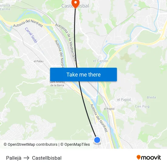 Pallejà to Castellbisbal map