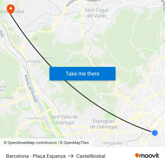 Barcelona - Plaça Espanya to Castellbisbal map