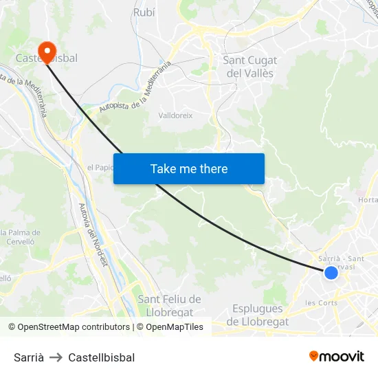 Sarrià to Castellbisbal map