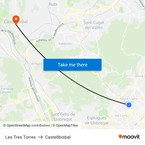 Les Tres Torres to Castellbisbal map