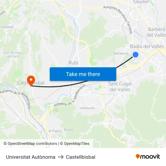 Universitat Autònoma to Castellbisbal map