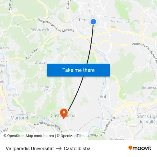 Vallparadís Universitat to Castellbisbal map