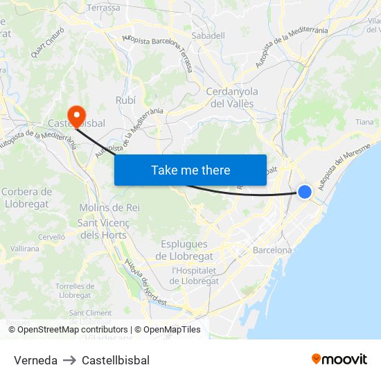 Verneda to Castellbisbal map