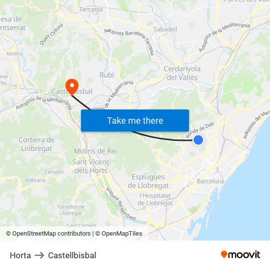 Horta to Castellbisbal map