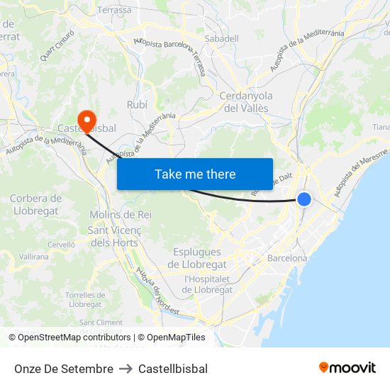 Onze De Setembre to Castellbisbal map