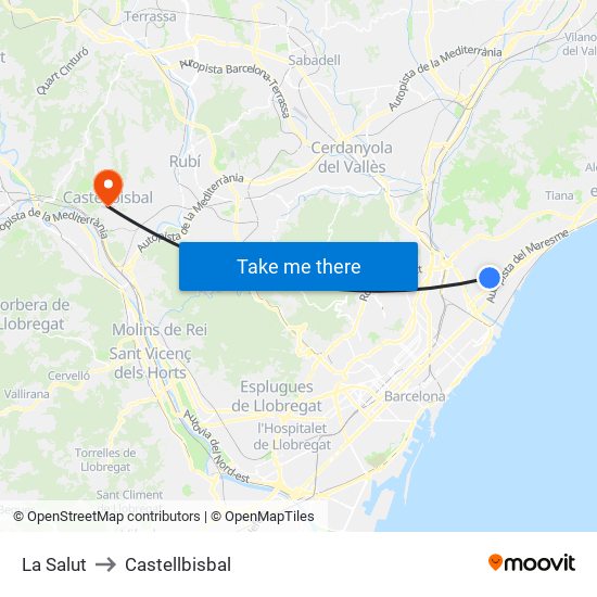 La Salut to Castellbisbal map