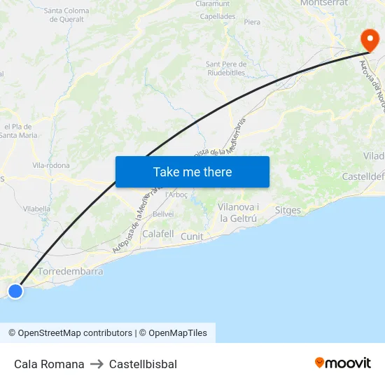 Cala Romana to Castellbisbal map
