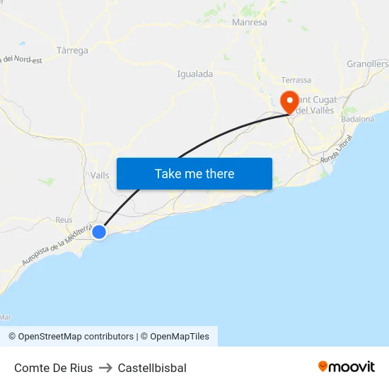 Comte De Rius to Castellbisbal map