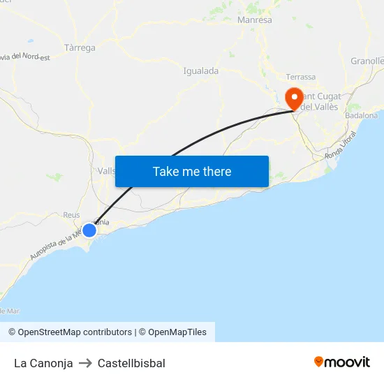 La Canonja to Castellbisbal map