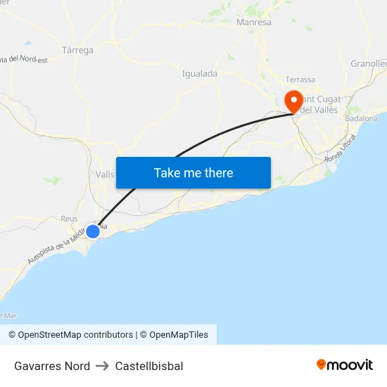 Gavarres Nord to Castellbisbal map