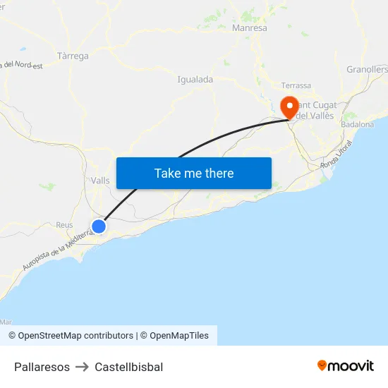 Pallaresos to Castellbisbal map