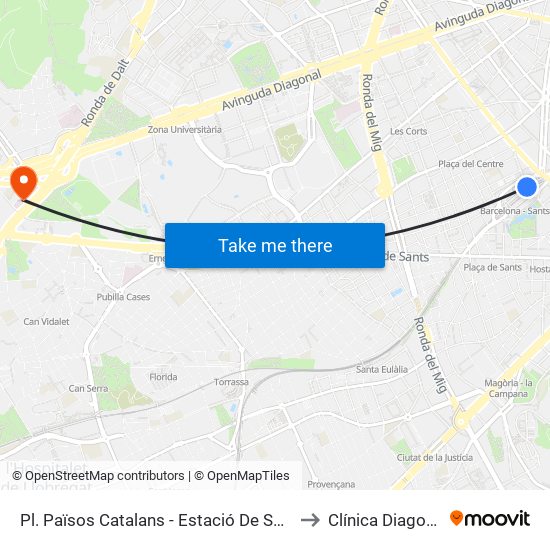 Pl. Països Catalans - Estació De Sants to Clínica Diagonal map