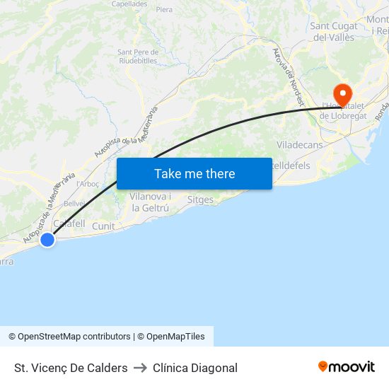 St. Vicenç De Calders to Clínica Diagonal map