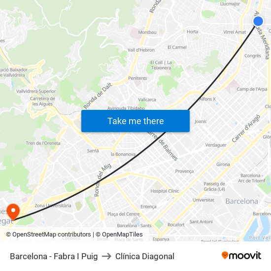 Barcelona - Fabra I Puig to Clínica Diagonal map