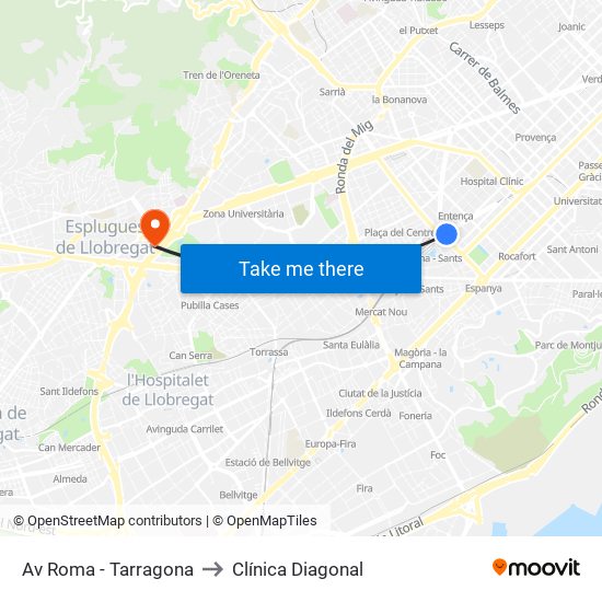Av Roma - Tarragona to Clínica Diagonal map