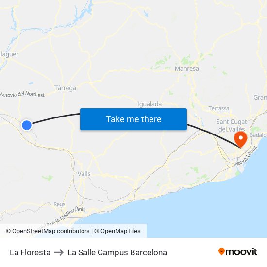La Floresta to La Salle Campus Barcelona map
