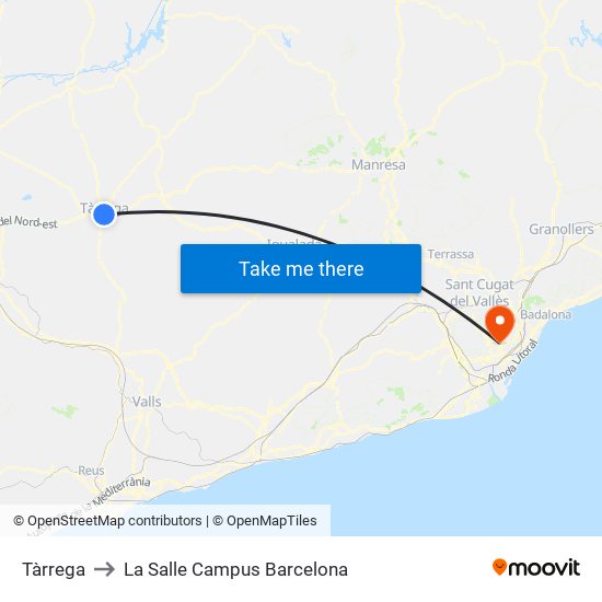 Tàrrega to La Salle Campus Barcelona map