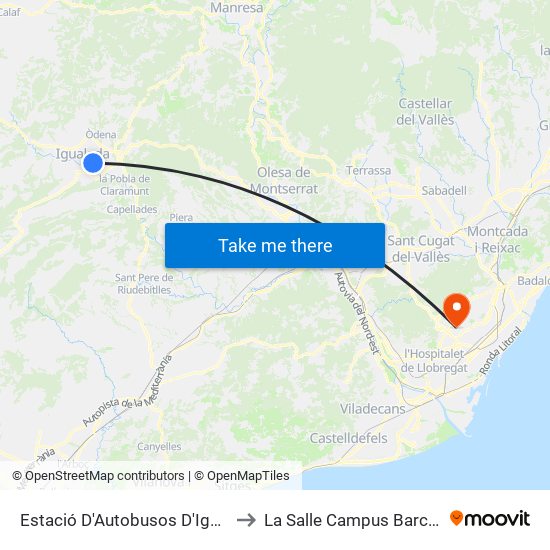Estació D'Autobusos D'Igualada to La Salle Campus Barcelona map