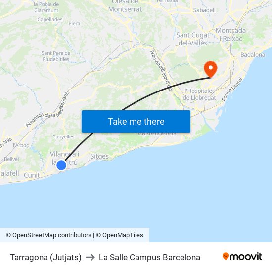 Tarragona (Jutjats) to La Salle Campus Barcelona map