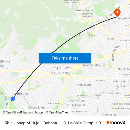 Rbla. Josep M. Jujol - Baltasar D'Espanya to La Salle Campus Barcelona map